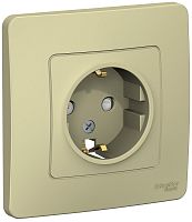 Розетка с заземлением с рамкой Systeme Electric Blanca 1-м. шторки бежевый картинка